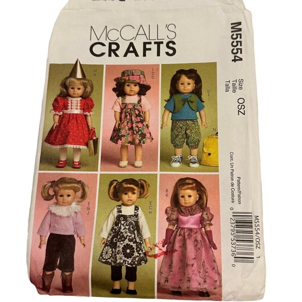 McCalls Crafts Sewing Pattern M5554 Doll Clothes Outfits OSZ
